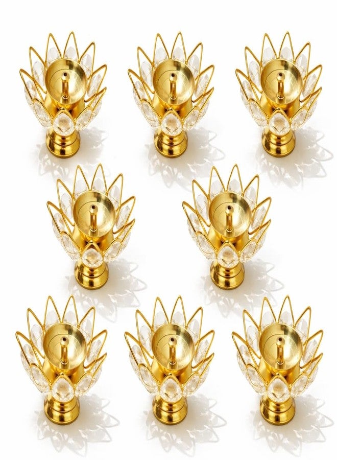MISAA URNS Brass Crystal Bowl Round Shape Akhand Kamal Diya Oil Lamp for Mandir Temple Pooja Articles Decor Diwali Decoration Items for Home (Pack of 8) - Image 1